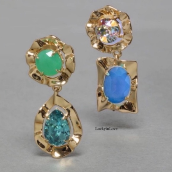 Alexis Bittar Jewelry - ALEXIS BITTAR• Gold Crystal Rainbow Blue Antiquities Mismatched Earrings